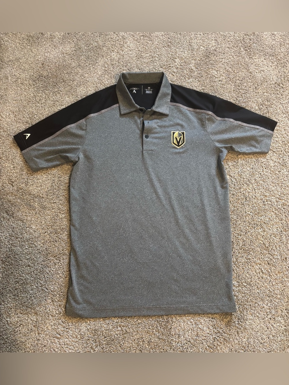 Antigua Vegas Golden Knights NHL Polo Golf Shirt Gray Black Athletic Sz M Spring